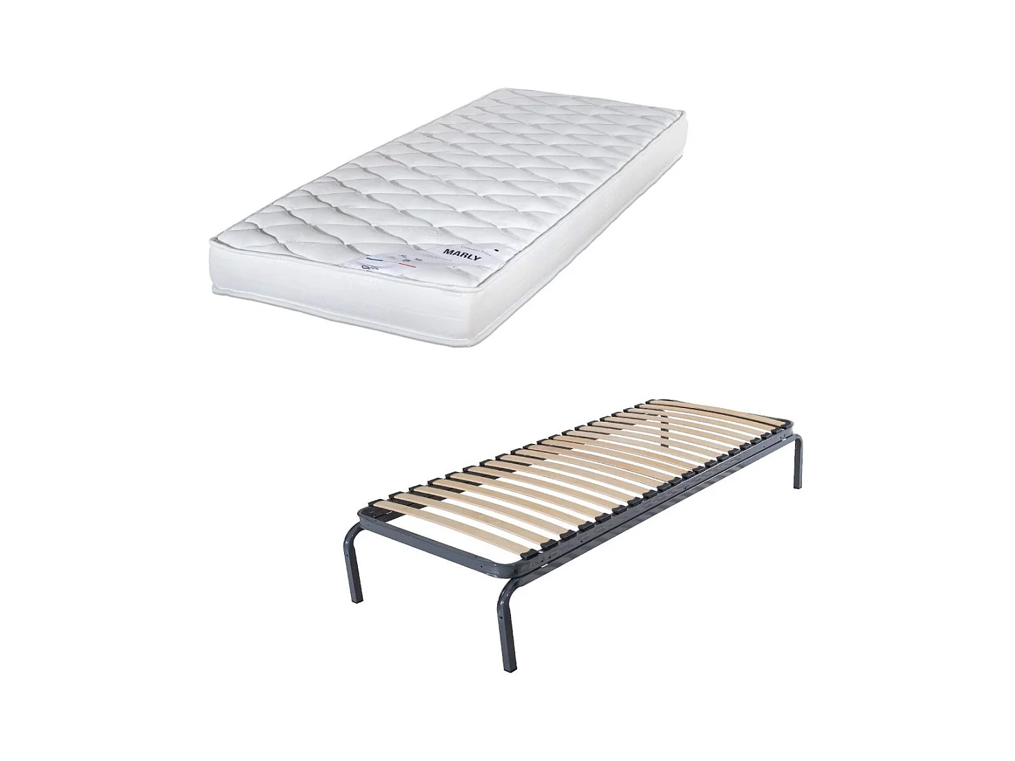 Lit métal + matelas Marly - 90x190 - Mousse - 20 lattes bois - Gain de place