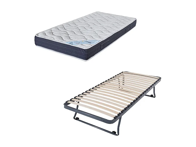 Sommier gigogne + matelas Melior - 90x190 - Mousse - 20 lattes bois - Gain de place