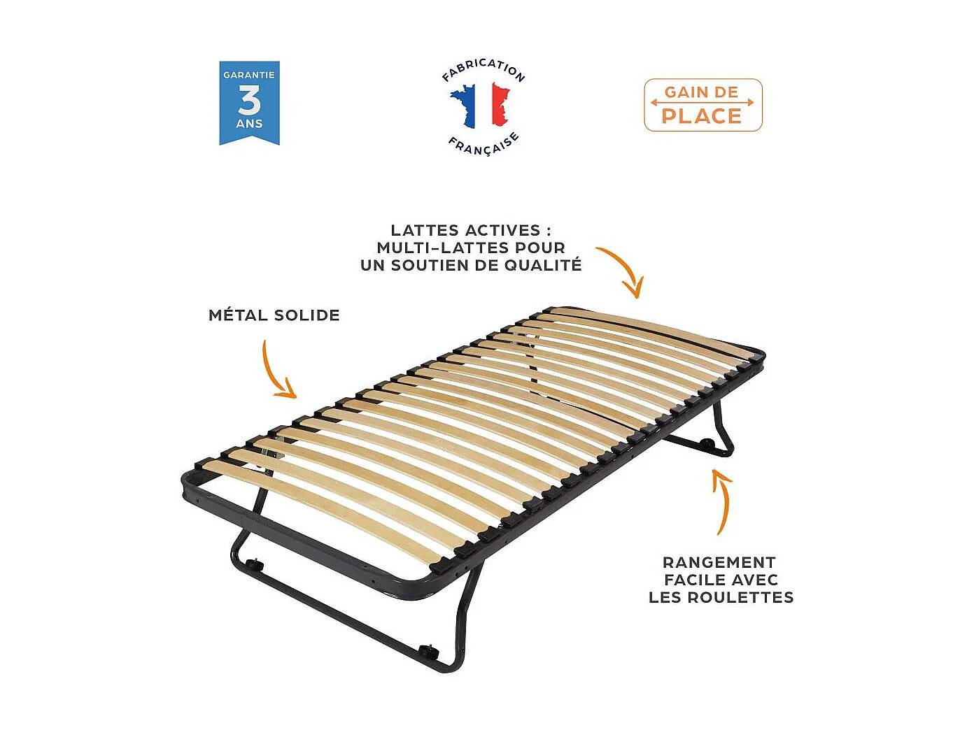 Sommier gigogne + matelas Melior - 90x190 - Mousse - 20 lattes bois - Gain de place