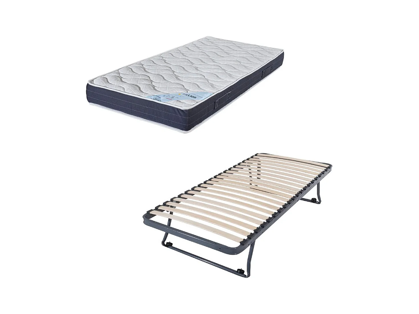 Sommier gigogne + matelas Melior - 90x190 - Mousse - 20 lattes bois - Gain de place