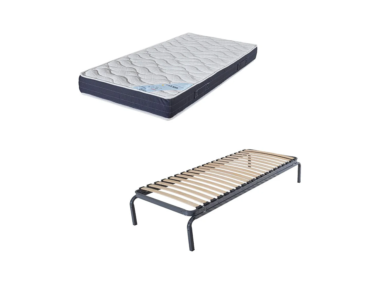 Lit métal + matelas Melior - 90x190 - Mousse - 20 lattes bois - Gain de place