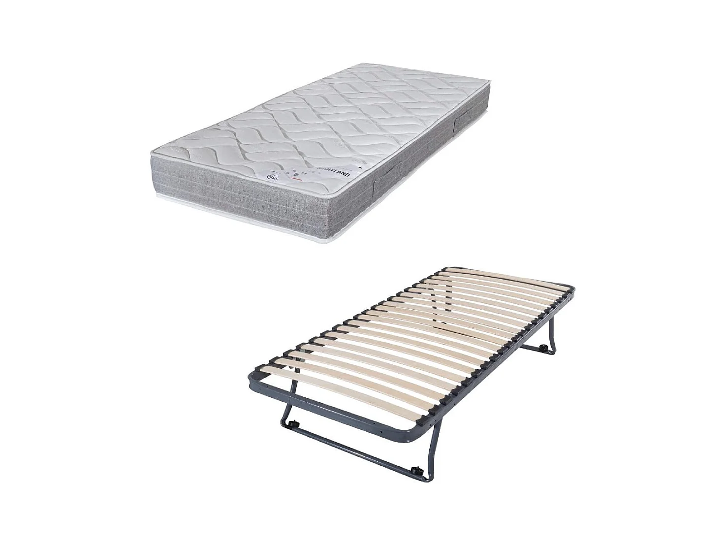 Sommier gigogne + matelas Maryland - 80x190 - Mousse - 20 lattes bois - Gain de place