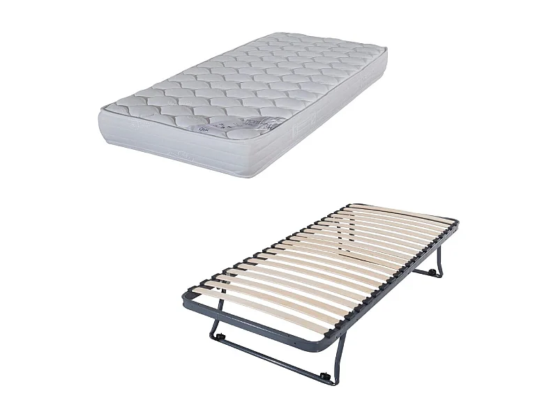 Sommier gigogne + matelas Montana - 90x190 - Mousse - 20 lattes bois - Gain de place