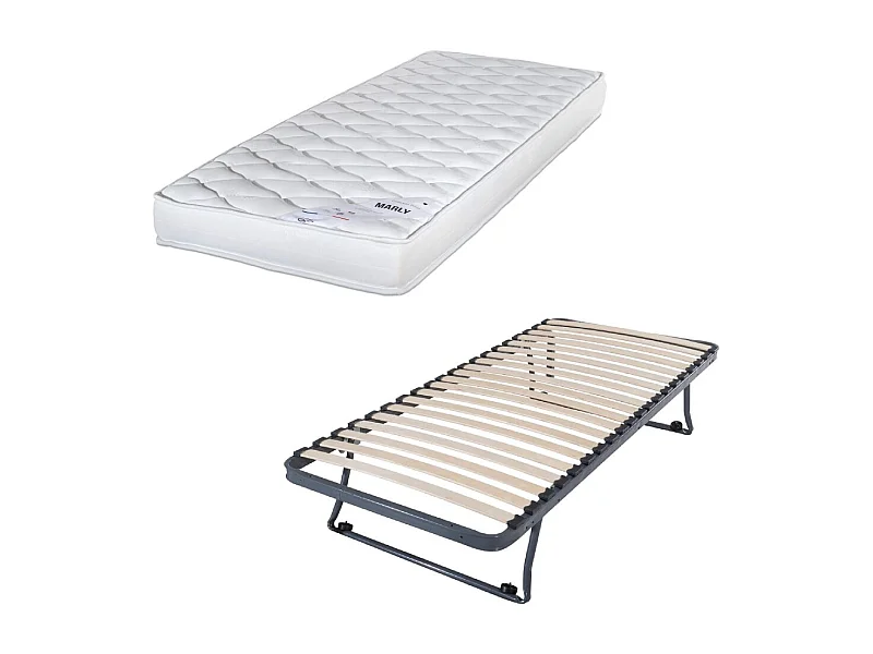 Sommier gigogne + matelas Marly - 90x190 - Mousse - 20 lattes bois - Gain de place