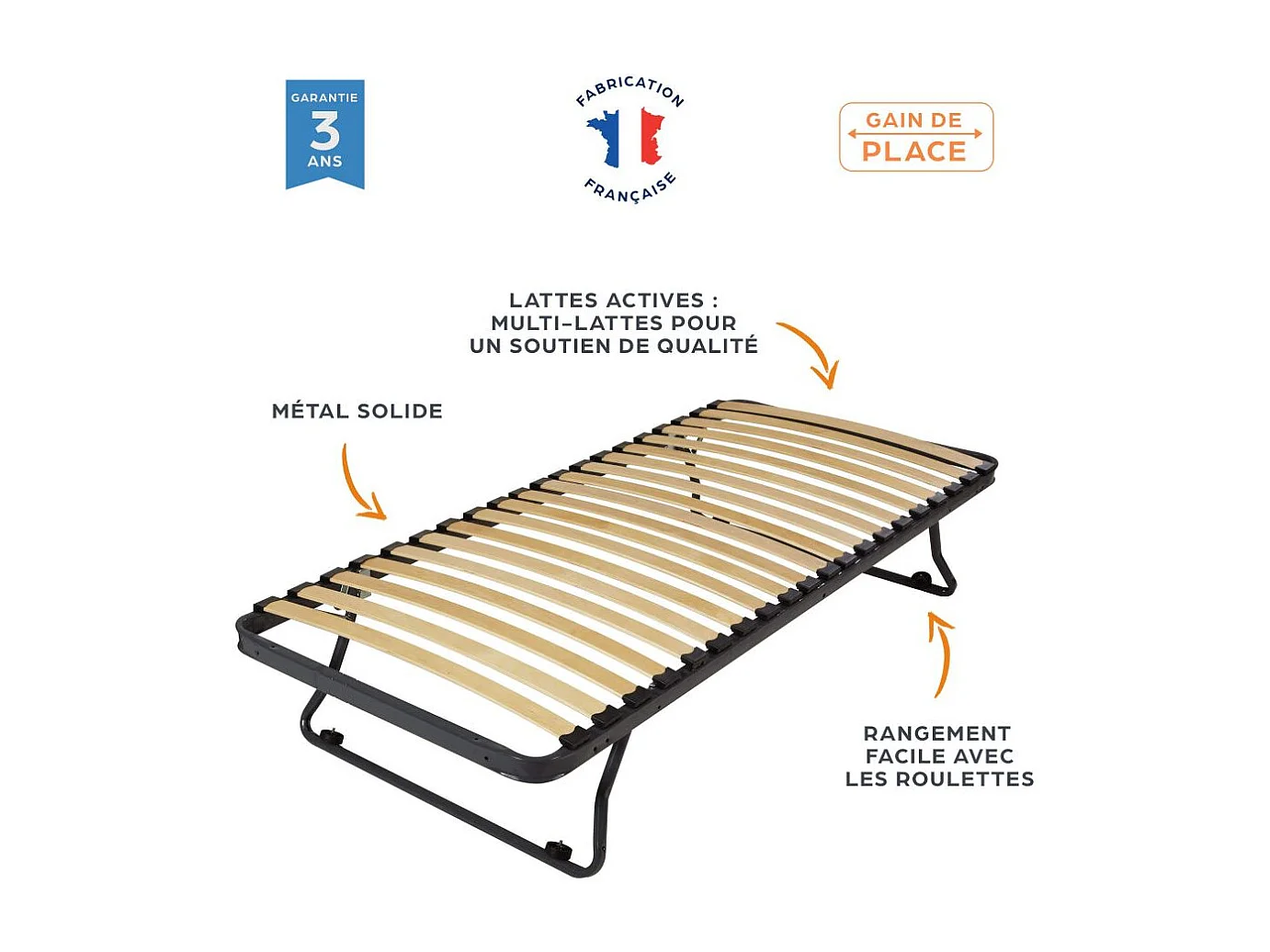 Sommier gigogne + matelas Marly - 90x190 - Mousse - 20 lattes bois - Gain de place
