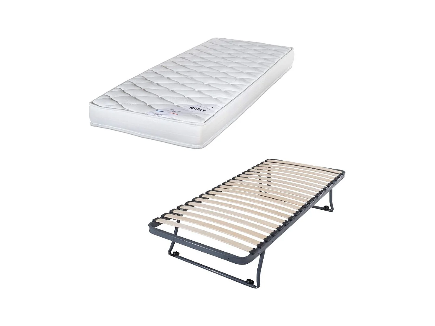 Sommier gigogne + matelas Marly - 90x190 - Mousse - 20 lattes bois - Gain de place