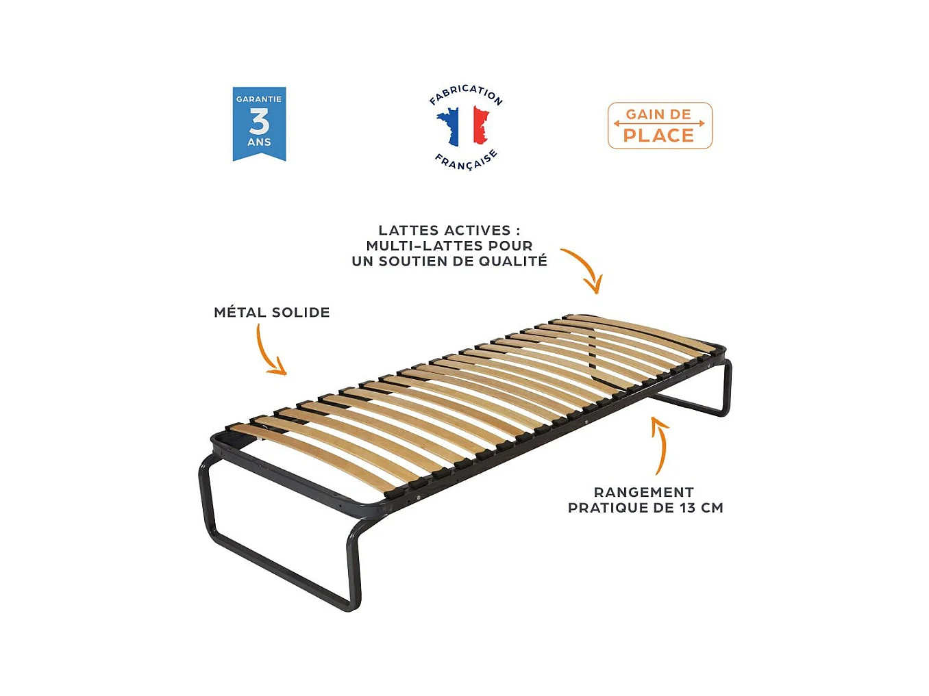 Lit métal + matelas Morgan - 90x190 - Mousse - 20 lattes bois - Gain de place