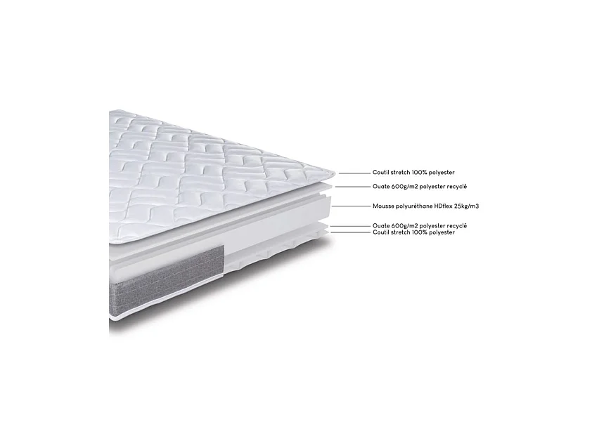 Lit métal + matelas Morgan - 90x190 - Mousse - 20 lattes bois - Gain de place
