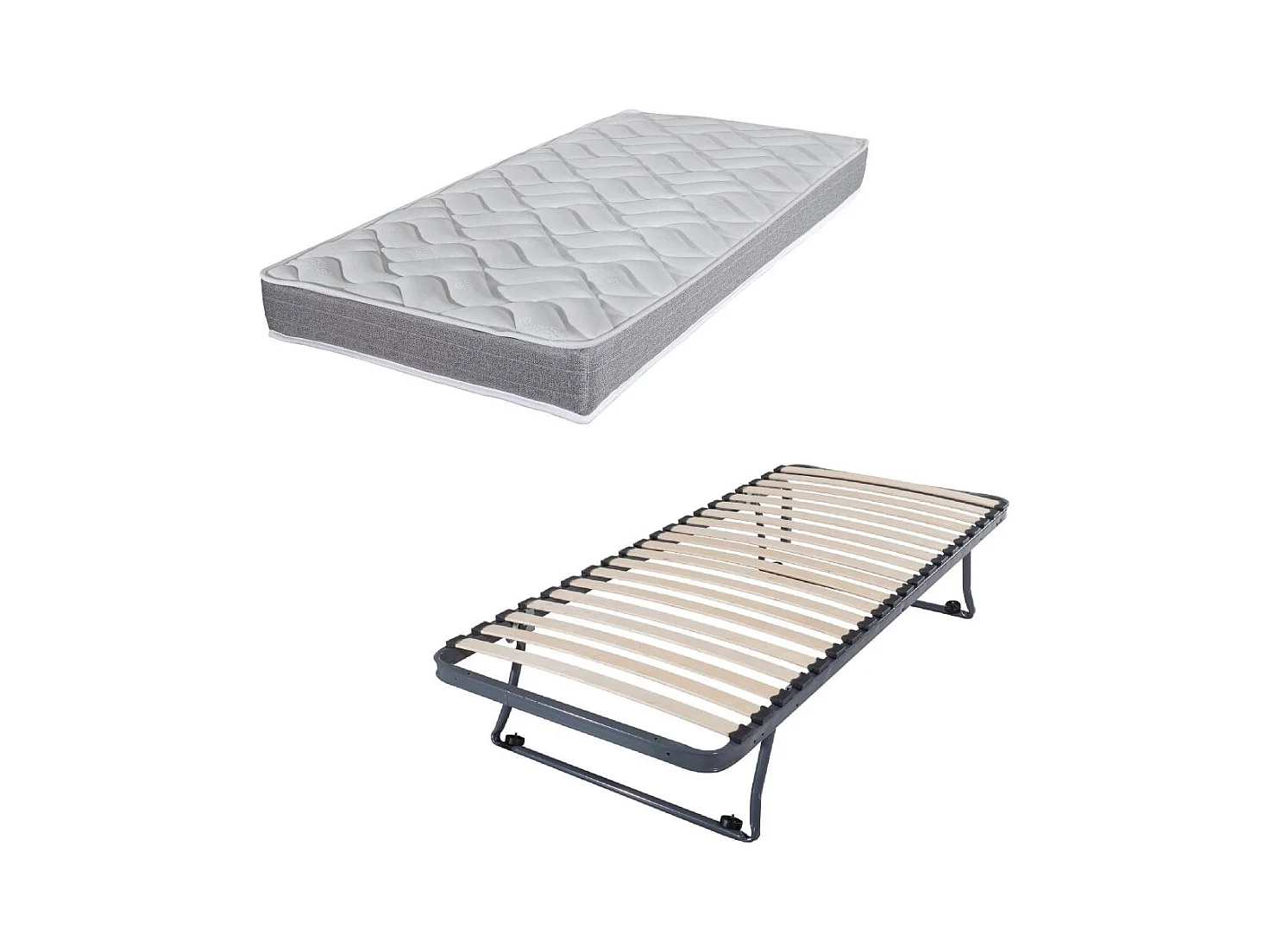 Sommier gigogne + matelas Morgan - 80x190 - Mousse - 20 lattes bois - Gain de place