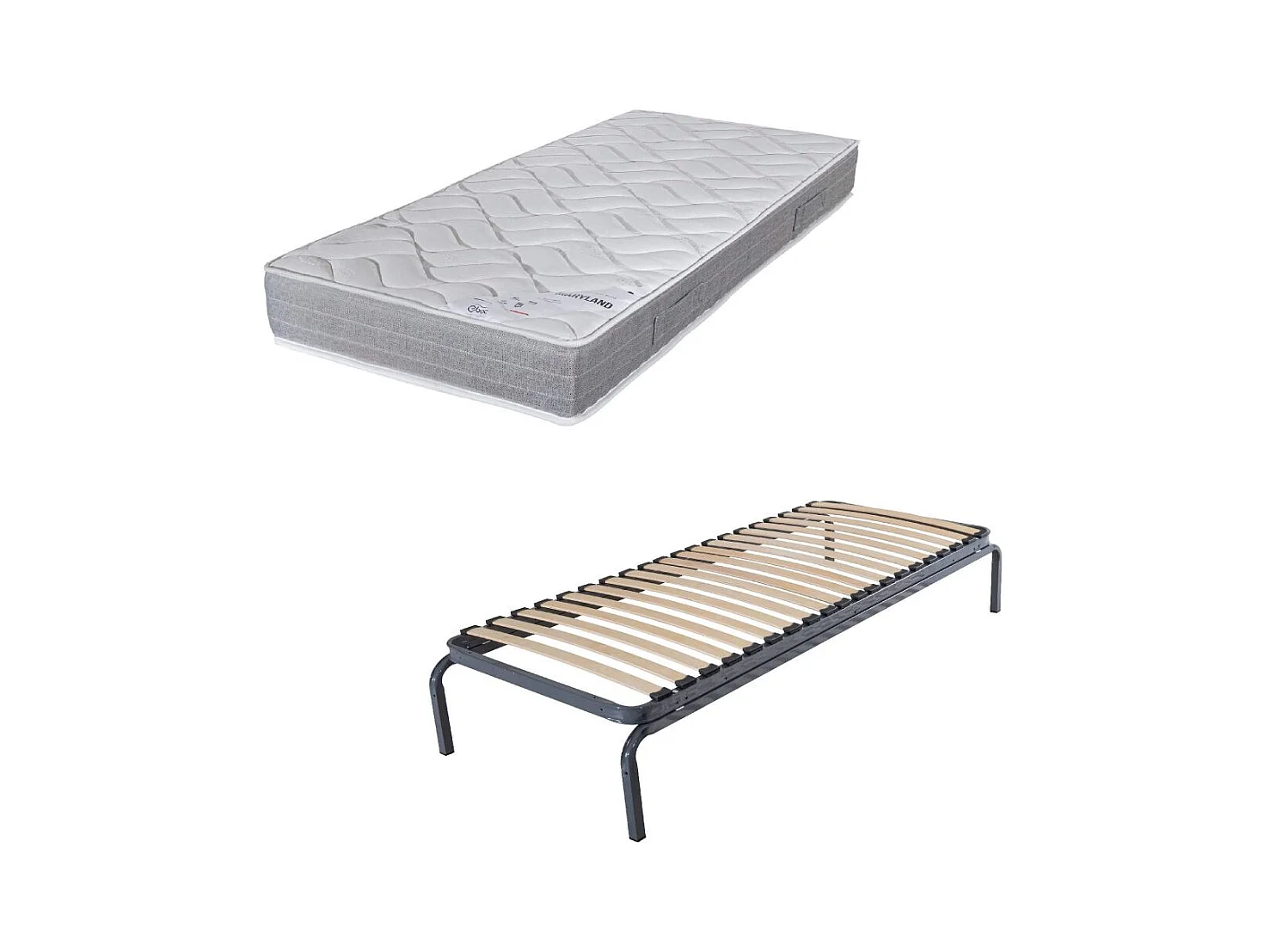 Lit métal + matelas Maryland - 90x190 - Mousse - 20 lattes bois - Gain de place