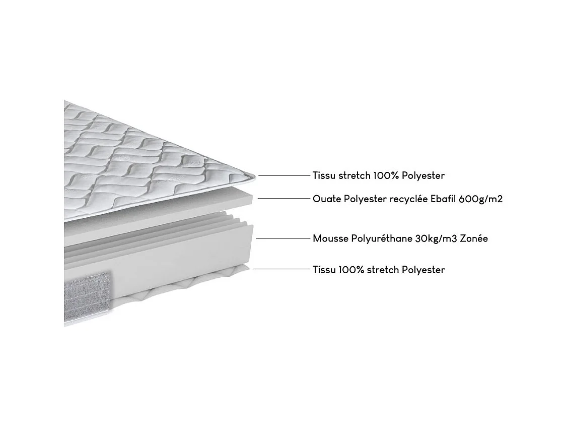 Lit métal + matelas Maryland - 90x190 - Mousse - 20 lattes bois - Gain de place