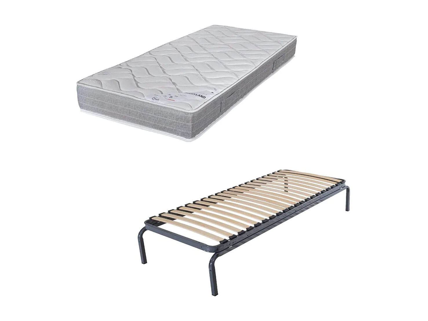 Lit métal + matelas Maryland - 90x190 - Mousse - 20 lattes bois - Gain de place