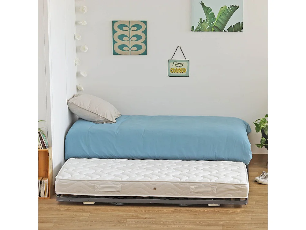 Sommier gigogne + matelas Wave - 90x190 - Mousse - 20 lattes bois - Gain de place