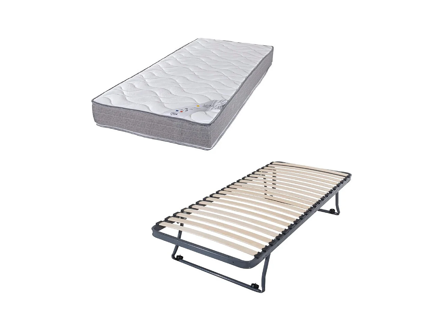 Sommier gigogne + matelas Wave - 90x190 - Mousse - 20 lattes bois - Gain de place