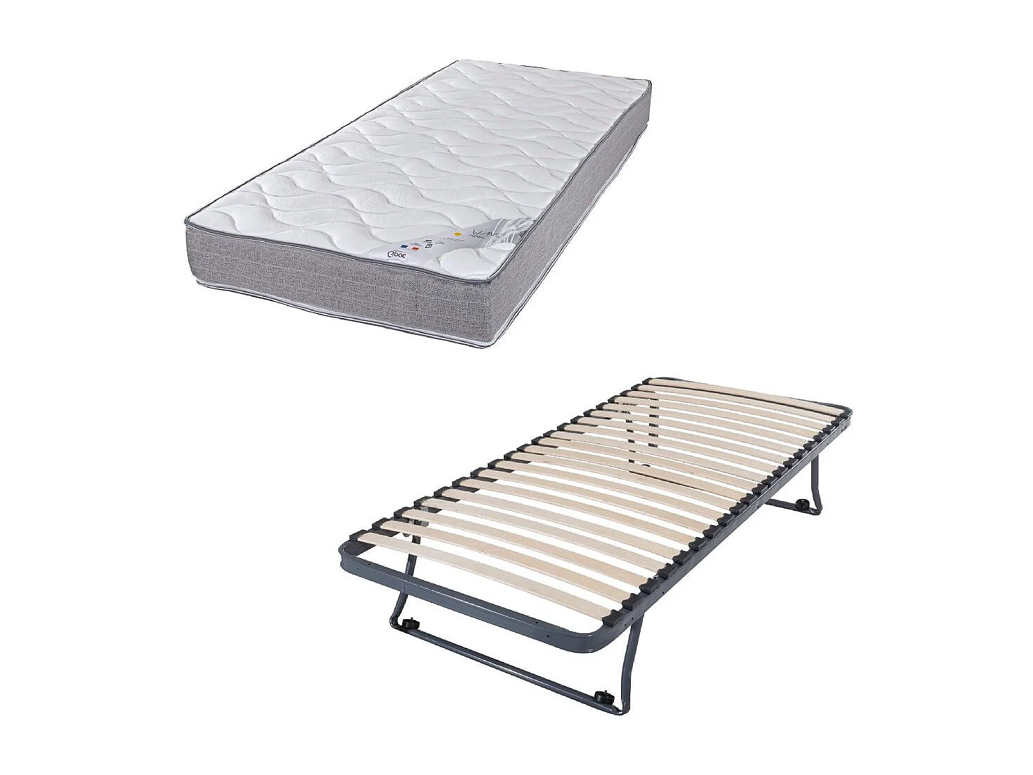Sommier gigogne + matelas Wave - 90x190 - Mousse - 20 lattes bois - Gain de place