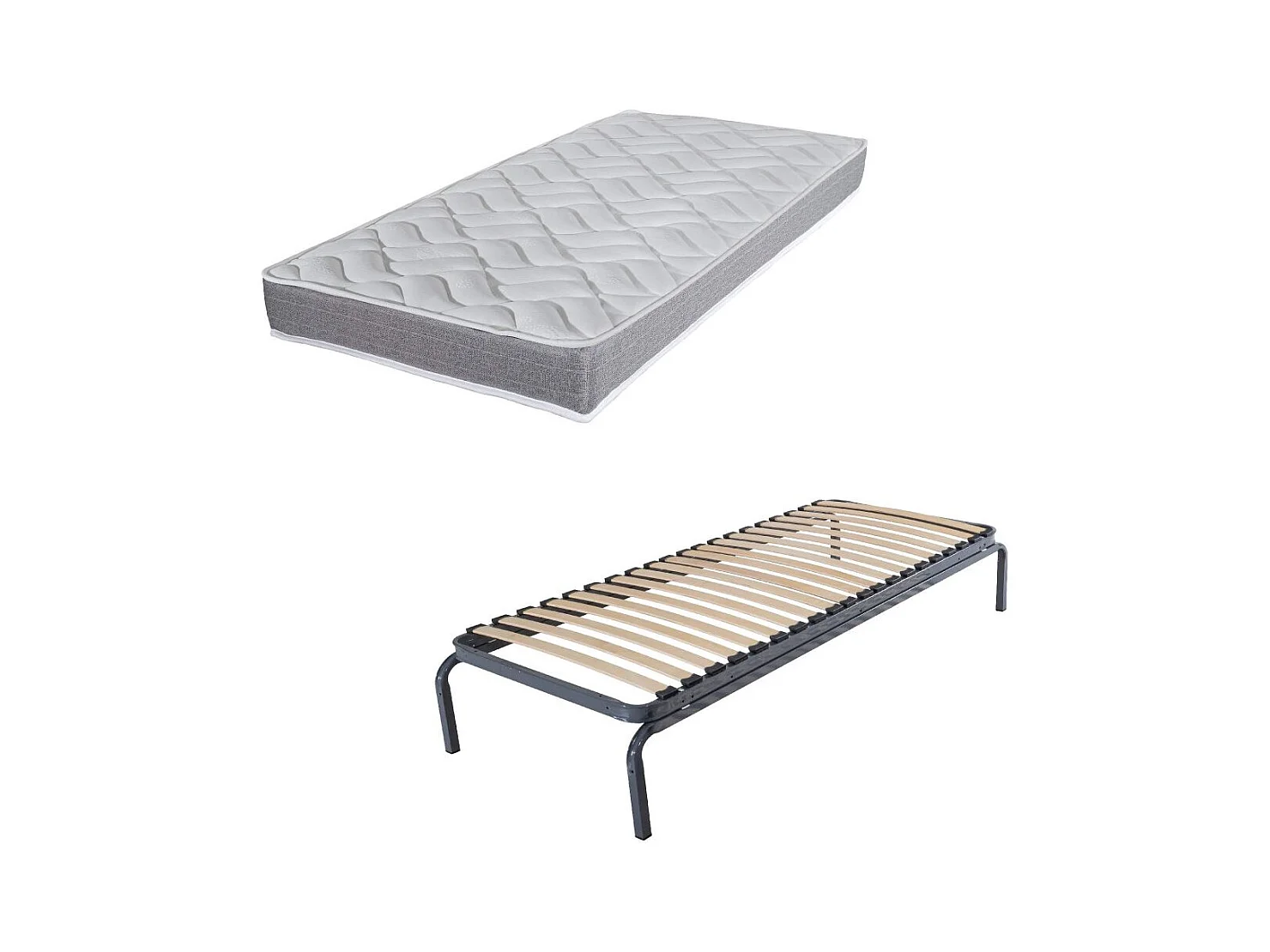 Lit métal + matelas Morgan - 80x190 - Mousse - 20 lattes bois - Gain de place