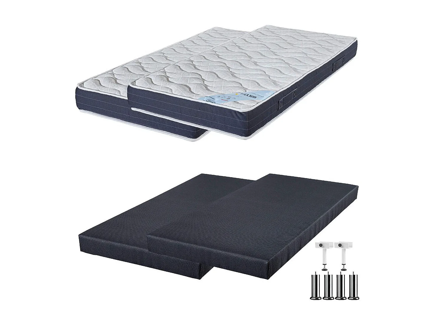 Matelas mousse + Sommier SR9 Deco 2x80x200 Melior - H. 20 cm - Soutien ferme