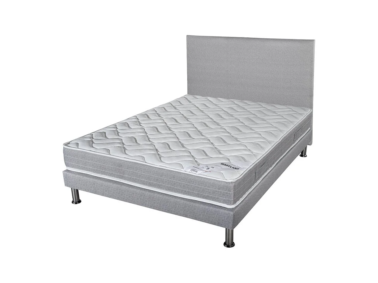 Matelas + Sommier + Tete Gris clair 140x190 Maryland - Hauteur 20 cm - Soutien ferme