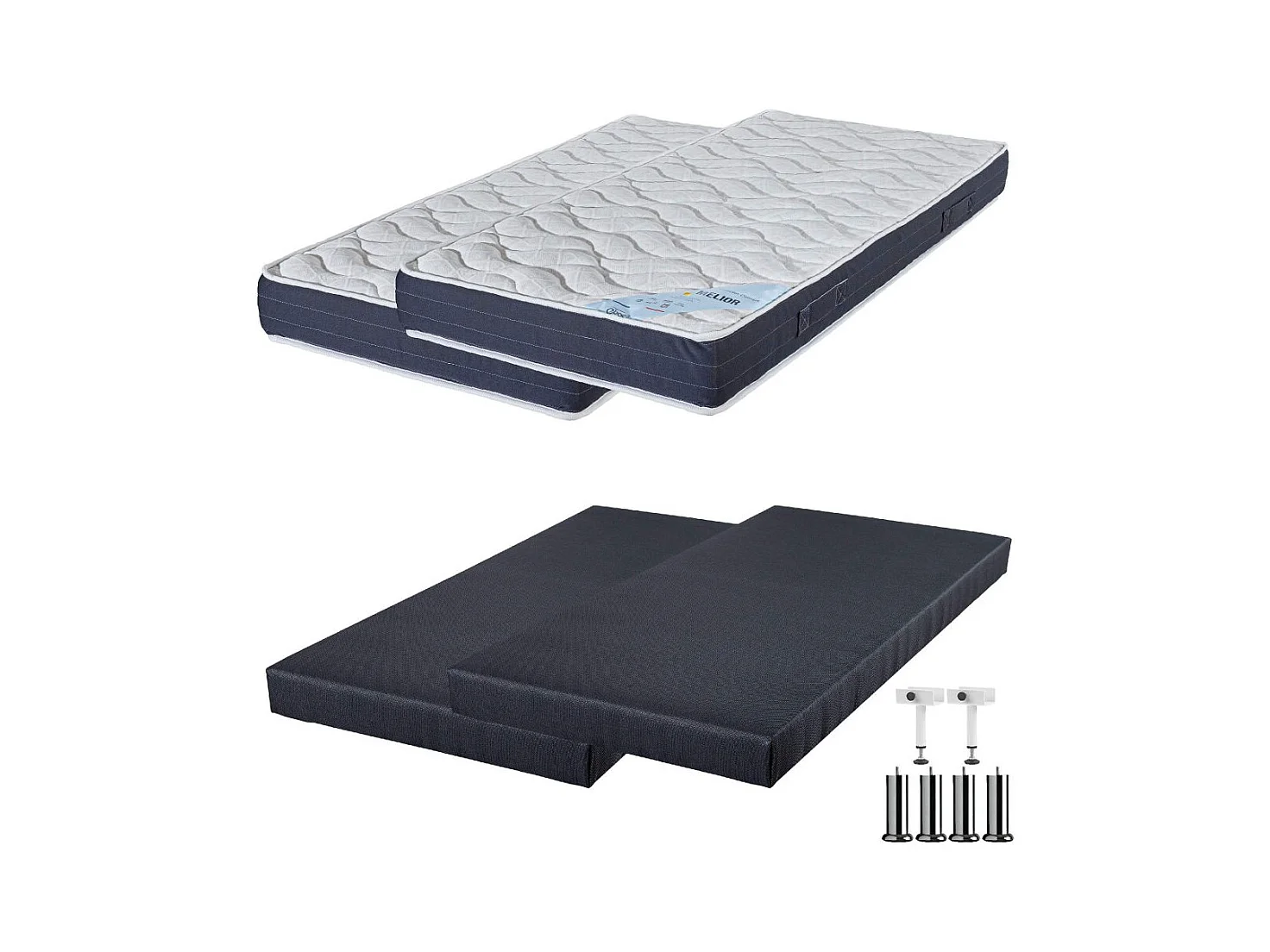 Matelas mousse + Sommier SR9 Deco 2x90x200 Melior - H. 20 cm - Soutien ferme