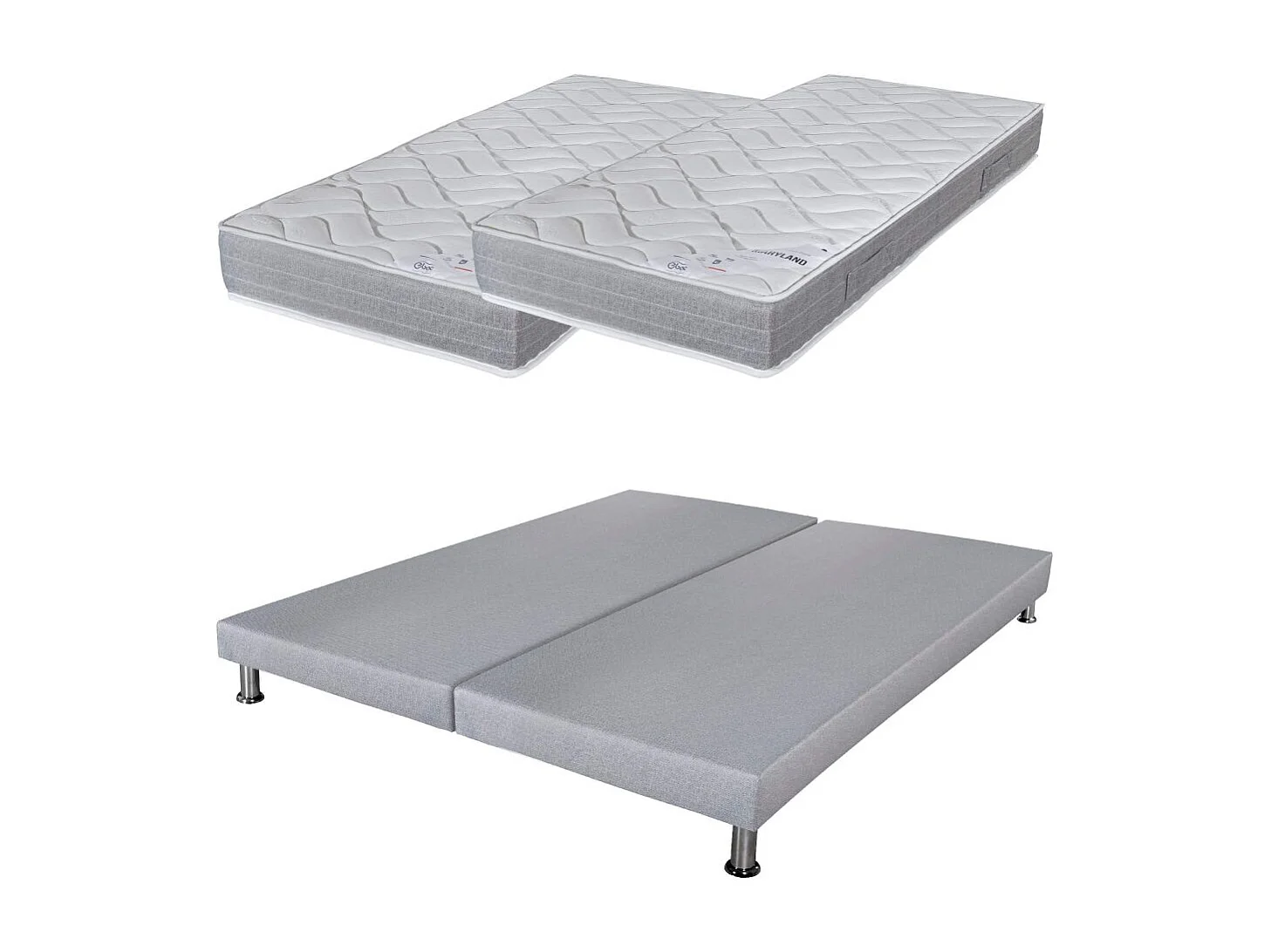 Matelas mousse + Sommier Gris clair 2x90x190 Maryland - Hauteur 20 cm - Soutien ferme
