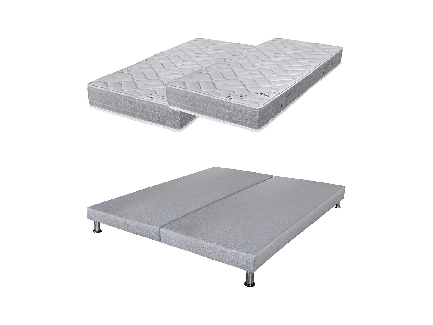 Matelas mousse + Sommier Gris clair 2x90x190 Maryland - Hauteur 20 cm - Soutien ferme