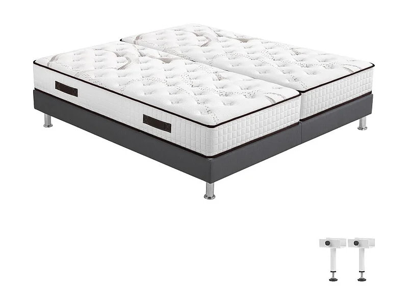 Matelas mousse + Sommier SR15 Volcan 2x80x200 Myriade - H. 21 cm - Soutien équilibré