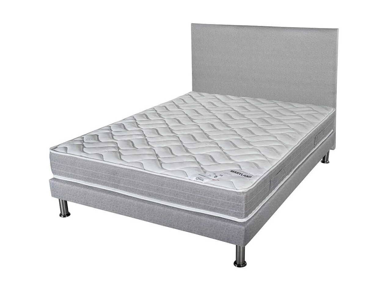 Matelas + Sommier + Tete Gris clair 160x200 Maryland - Hauteur 20 cm - Soutien ferme
