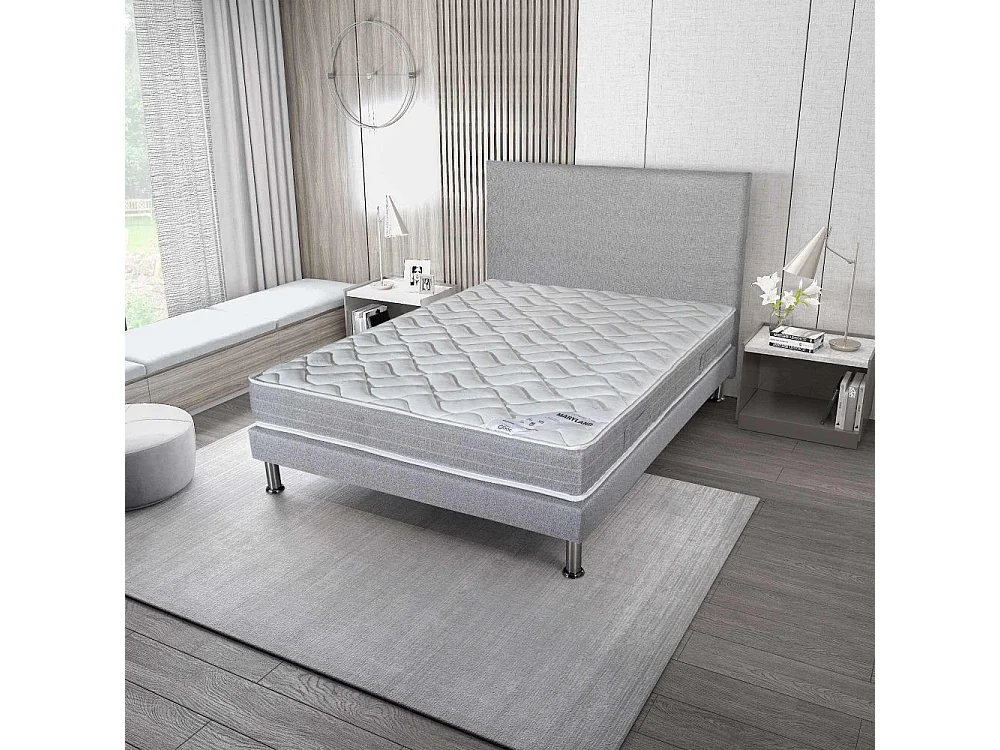 Matelas + Sommier + Tete Gris clair 160x200 Maryland - Hauteur 20 cm - Soutien ferme