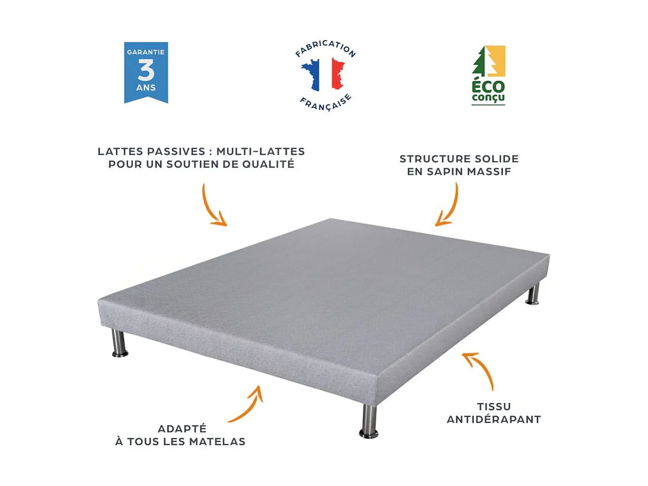 Matelas + Sommier + Tete Gris clair 160x200 Maryland - Hauteur 20 cm - Soutien ferme