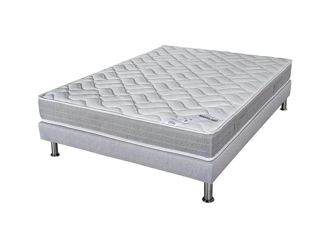 Matelas mousse + Sommier Gris clair 160x200 Maryland - Hauteur 20 cm - Soutien ferme