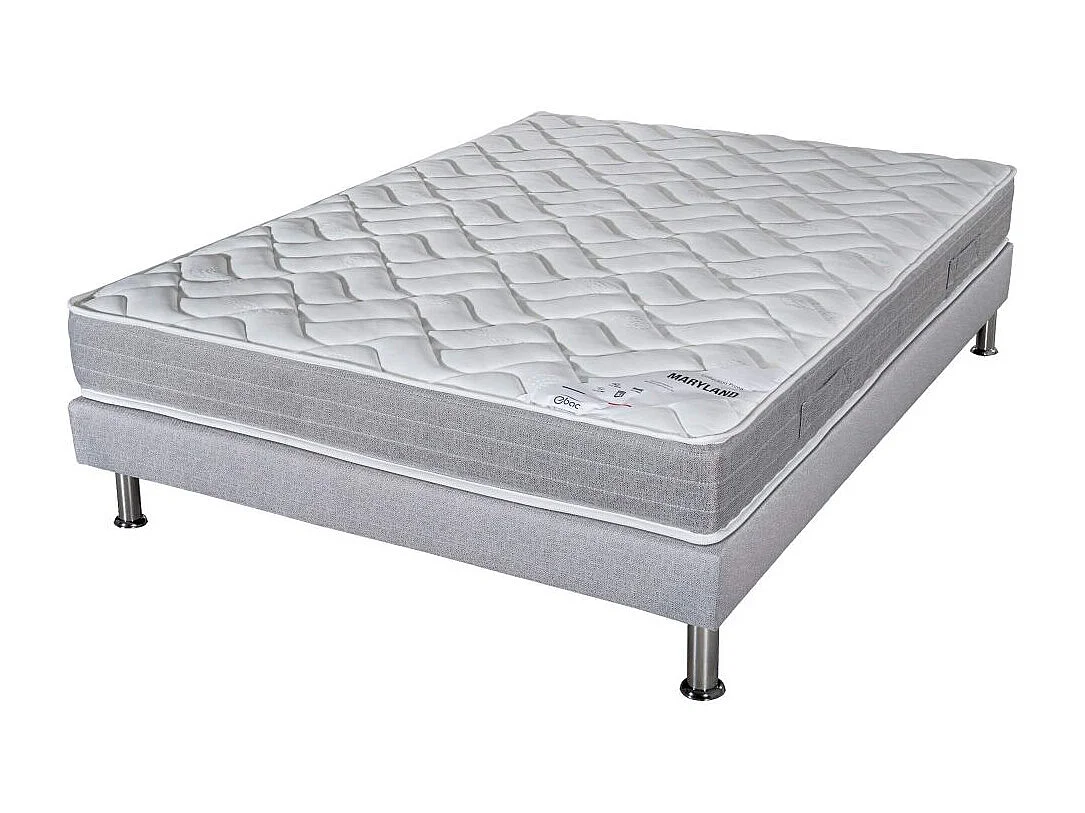 Matelas mousse + Sommier Gris clair 160x200 Maryland - Hauteur 20 cm - Soutien ferme