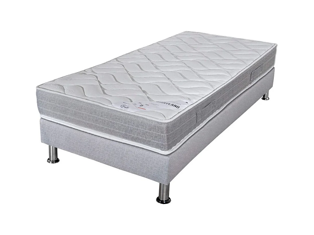 Matelas mousse + Sommier Gris clair 90x190 Maryland - Hauteur 20 cm - Soutien ferme