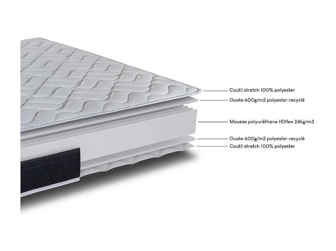 Matelas + Sommier + Tete SR9 Deco 160x200 Malta - Hauteur 20 cm - Soutien très ferme
