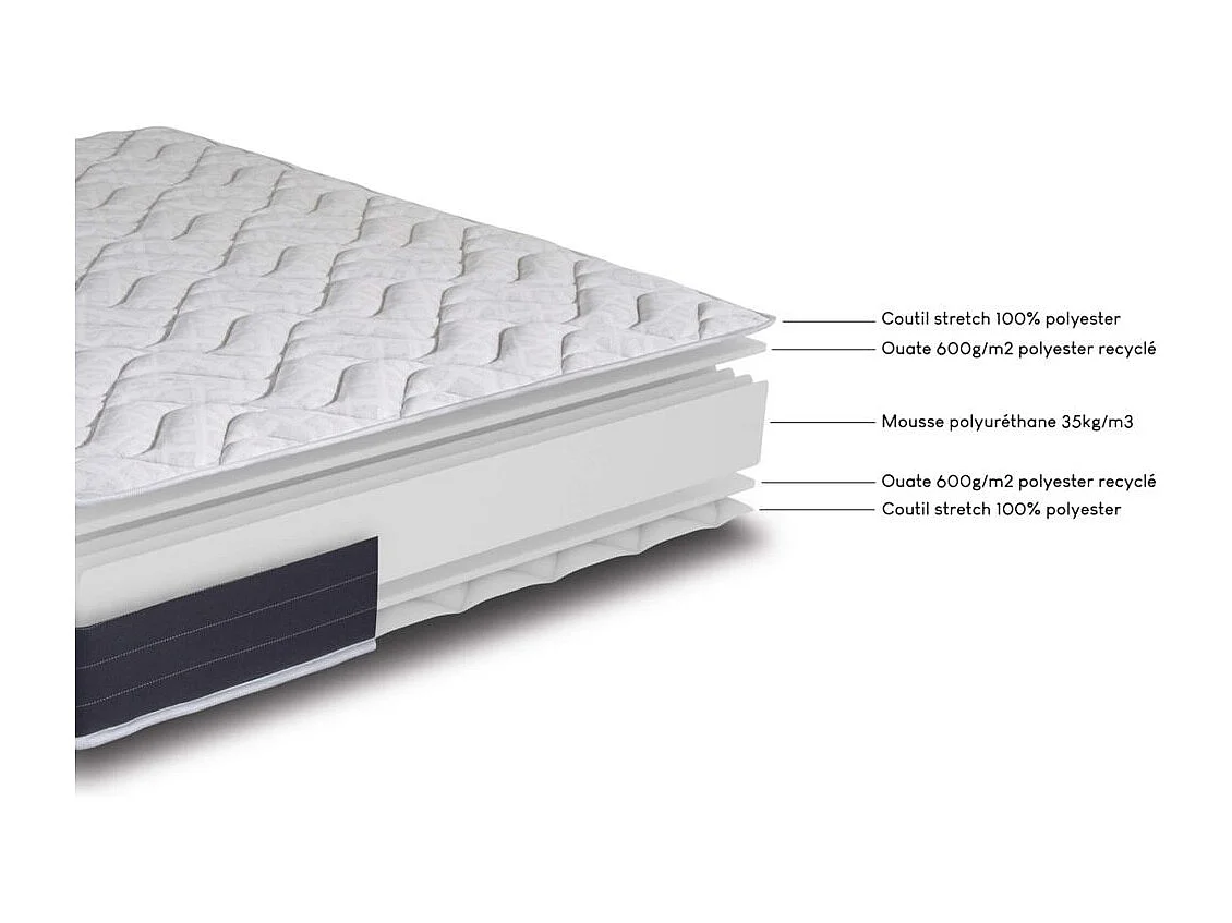 Matelas mousse + Sommier SR9 Deco 80x200 Melior - H. 20 cm - Soutien ferme