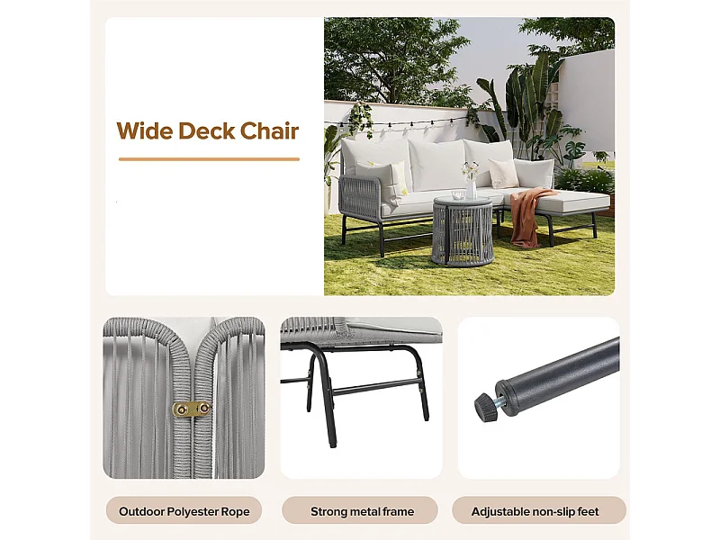 Iron and Rope tuinmeubelen - 2 banken, 2 fauteuils en 2 uitschuifbare salontafels - met alle kussens - Grijs