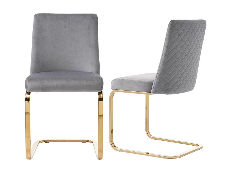 Set van 2 fluwelen sledestoelen - rugleuning ruitpatroon - onderstel goudkleurig metaal - grijs