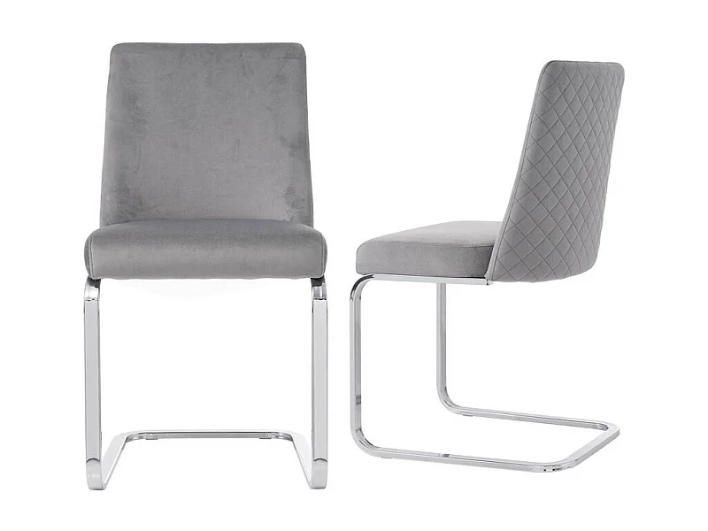 Juego de 2 sillas cantilever de terciopelo - respaldo con diseño de rombos - base de metal plateado - Gris