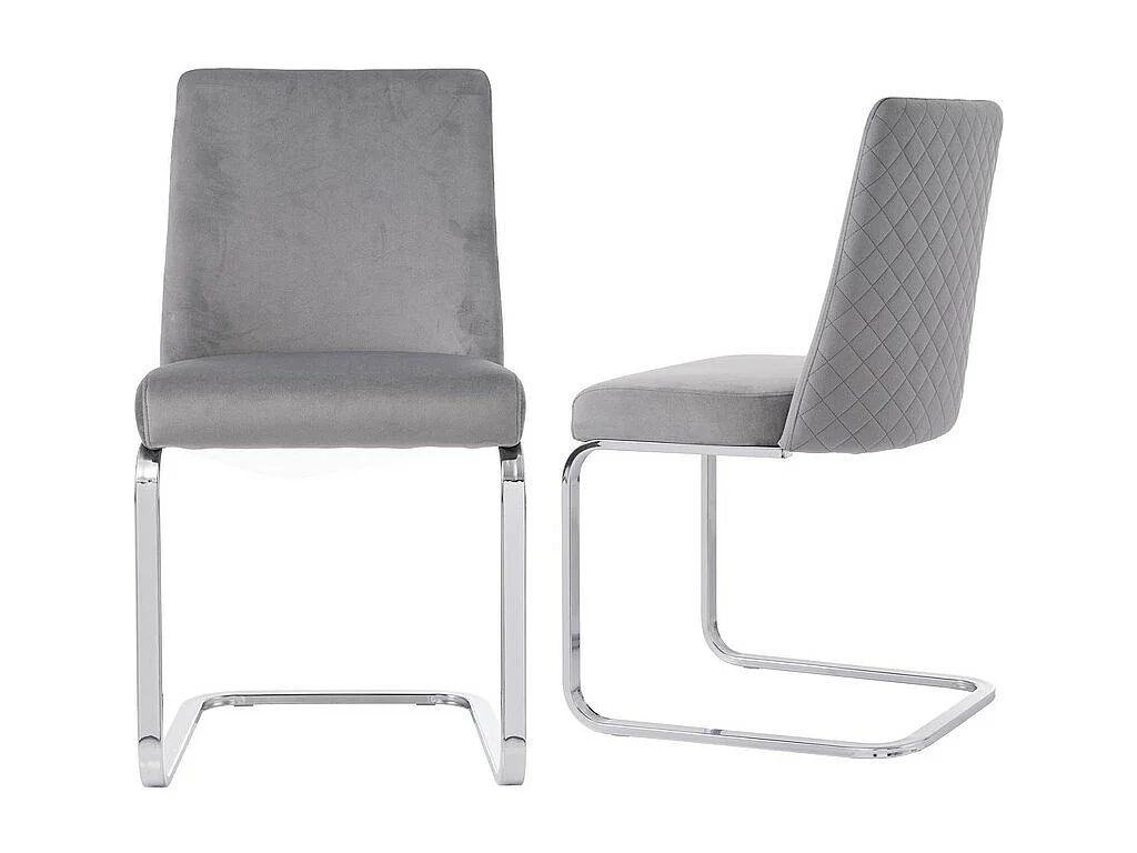 Set van 2 fluwelen sledestoelen - rugleuning ruitpatroon - onderstel zilverkleurig metaal - grijs