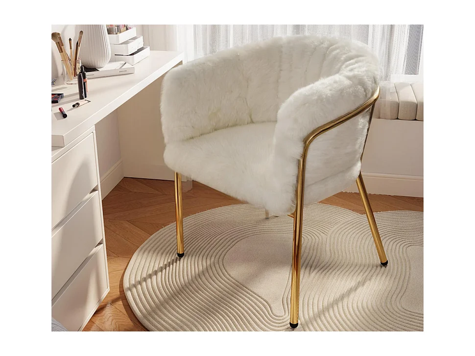 1 Chaise longue pour salle à manger，salon ou chambre - en simili duvet de lapin - avec 4 pieds dorés en métal - Beige
