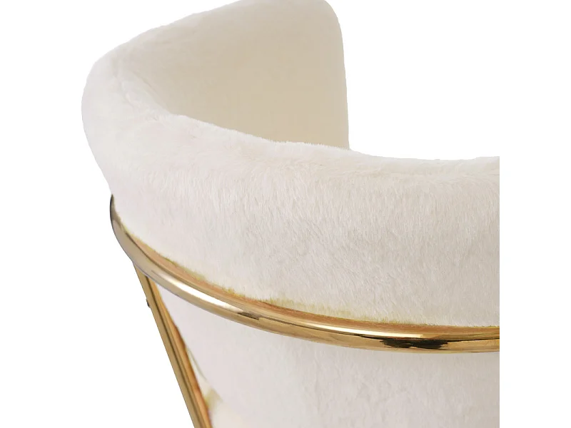 1 Lounge stoel voor eetkamer, woon- of slaapkamer - in imitatie konijnendons - met 4 goud metalen poten - Beige