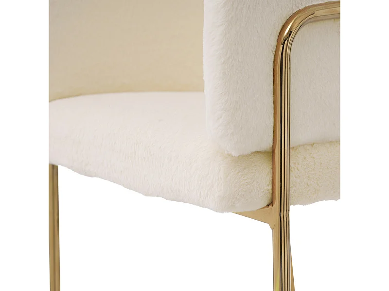 1 Poltrona para sala de jantar, sala de estar ou quarto - em imitação de penas de coelho - com 4 pés em metal dourado - Bege