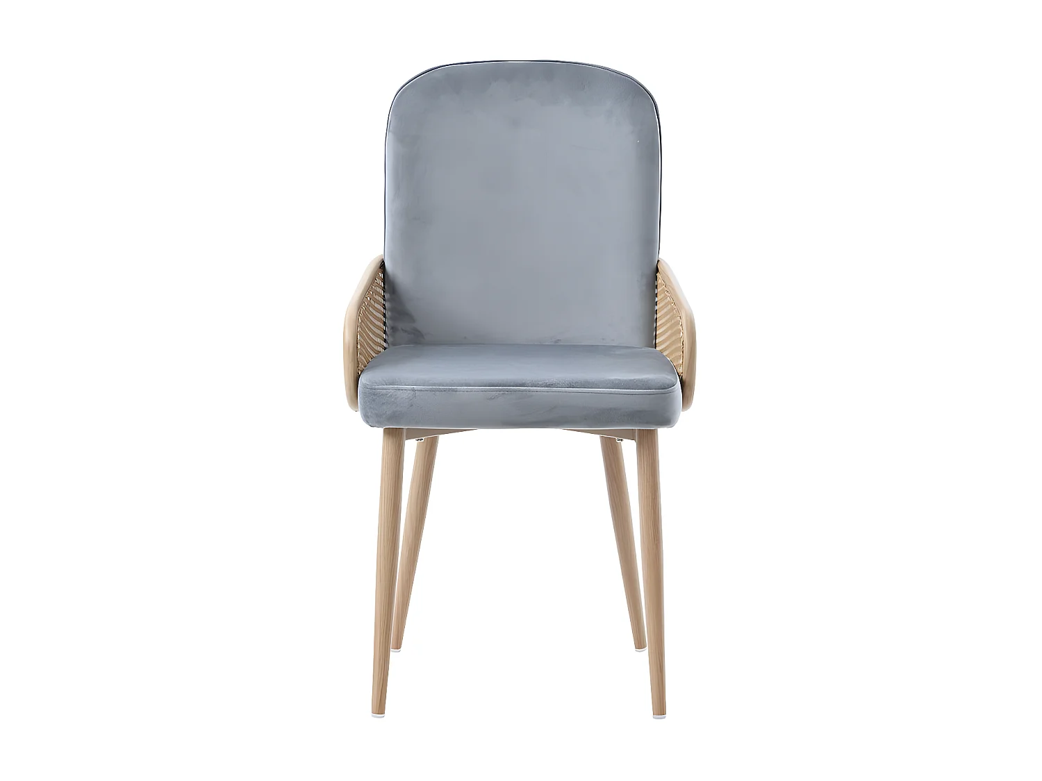 Juego de 2 sillas de terciopelo con reposabrazos de ratán - 4 patas de metal natural - Gris