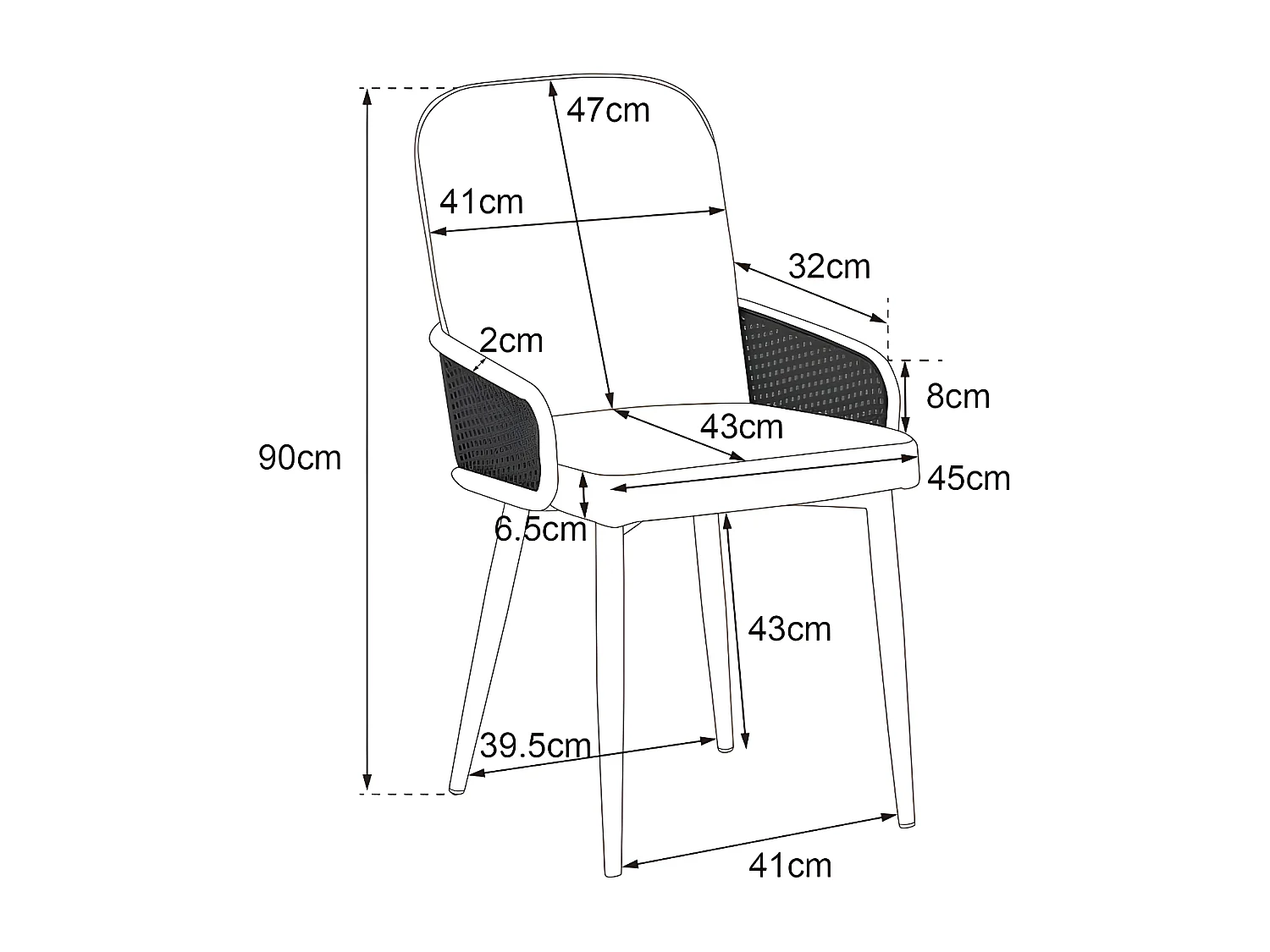 Set van 2 fluwelen stoelen met rotan armleuningen - 4 natuurlijke metalen poten - grijs