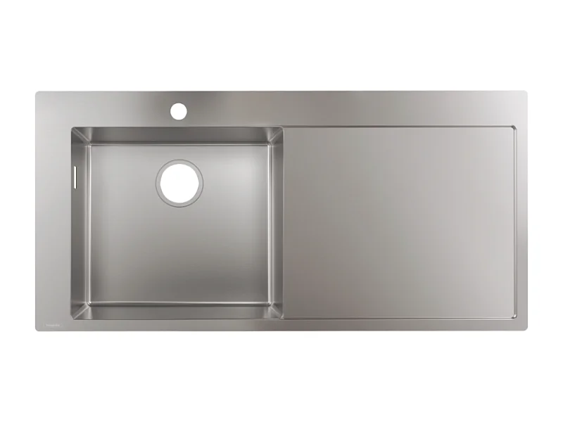 Evier à encastrer 1 bac HANSGROHE S71 450 avec égouttoir à droite sans vidage inox
