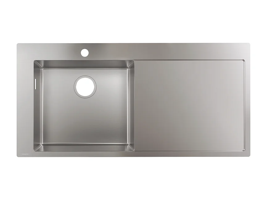 Evier à encastrer 1 bac HANSGROHE S71 450 avec égouttoir à droite sans vidage inox