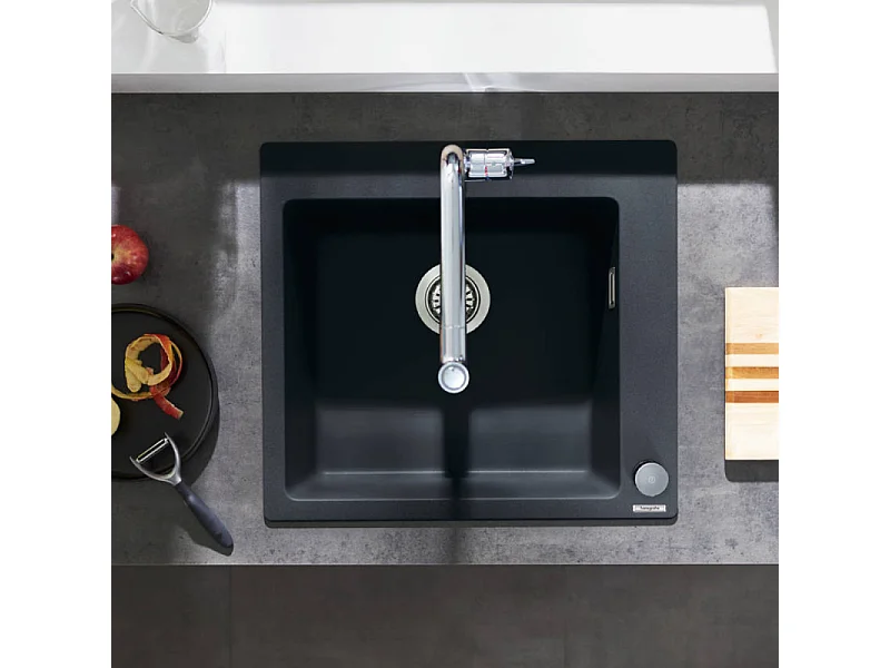 Evier à encastrer 1 bac HANSGROHE S51 450 avec vidage auto noir graphite