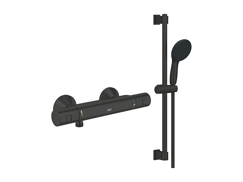 Pack mitigeur douche thermostatique GROHE Precision Start noir mat + ensemble GROHE Vitalio Start avec barre
