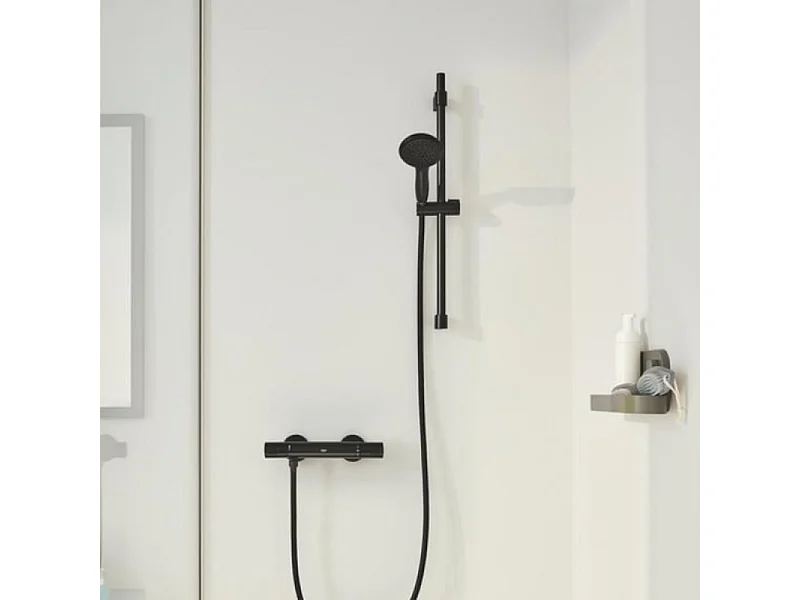 Pack mitigeur douche thermostatique GROHE Precision Start noir mat + ensemble GROHE Vitalio Start avec barre + support + pommeau