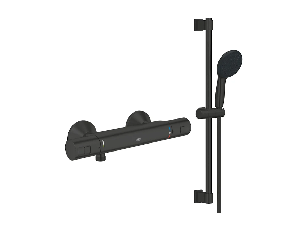 Pack mitigeur douche thermostatique GROHE Precision Start noir mat + ensemble GROHE Vitalio Start avec barre + support + pommeau