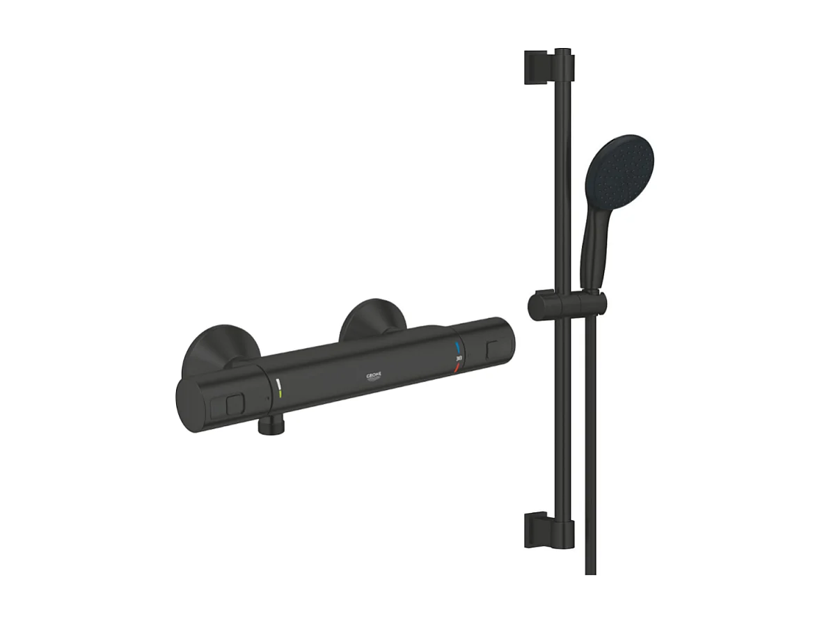 Pack mitigeur douche thermostatique GROHE Precision Start noir mat + ensemble GROHE Vitalio Start avec barre